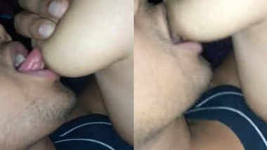 Masked Desi boy touches GF's boobs and licks her hard XXX nipples