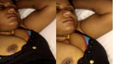 Desi wife sleeps but man takes camera to film her natural XXX titties