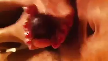 Red toes caress cock 