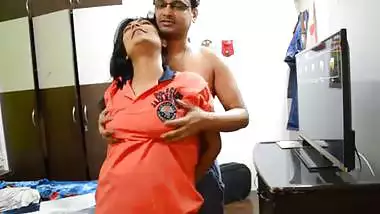 Indian husband pressing boobs of his newly married wife.