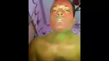 Naked teen celebrating Holi with her lover