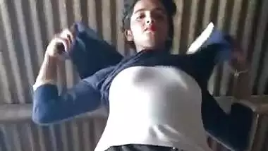 Village teen girl lifts her Top Boobs show