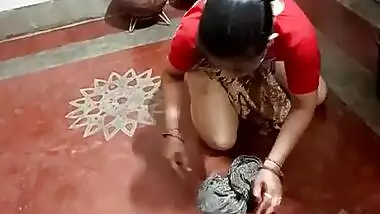 Sexy Maid cleaning floor and showing her ass