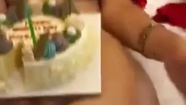 indian wife birthday special cake cut on pussy
