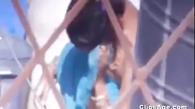 Indian desi Tamil maid taking bath outdoor video captured by neighbor guy