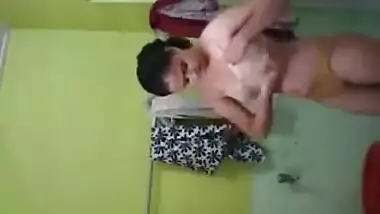Topless Desi Bhabhi bathing in front of her Devar