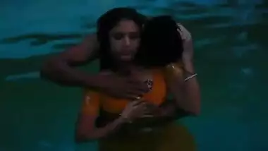 Lovers beautiful romance in swimming pool