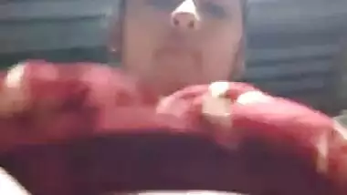 Desi Aunty In Red Saree Showing Big Boobs