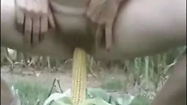 punjabi wife fucking herself with corn bhutta in fields