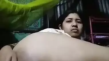 Unsatisfied village wife fingering pussy on selfie cam