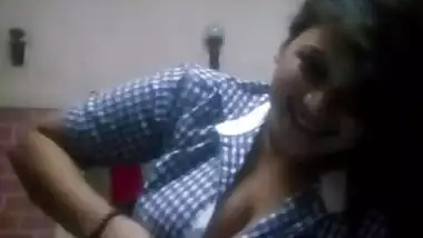 Indian College GF Pressing Her Big Tits Teasing Her Boyfriend