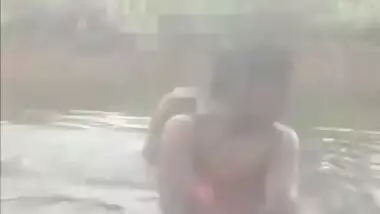 Desi Aunty Bathing in Pond and Fucking with Lover