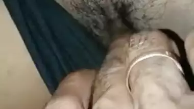 Female is proud of hairy XXX cherry so she allows Desi man to touch it