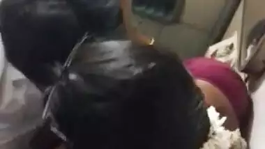 Horny Aunty giving boob to lover and lip kiss inside train toilet
