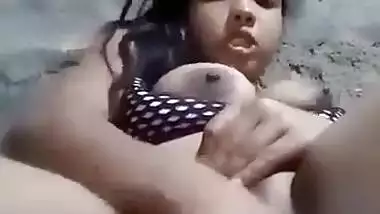 Horny girl masturbating with bottle