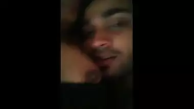 College teen girl grabs lover’s head to suck nipple