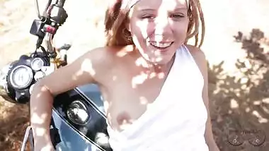 Outdoor anal sex with James Bong's girl on the motorbike. Pussy 0%