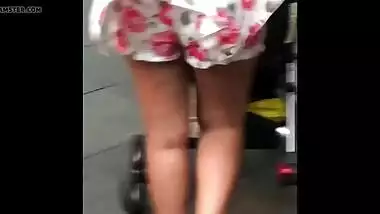 Indian Desi wife walking in shorts public
