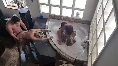 Spa Bath Three Girls One Guy Orgy Reverse Gangbang Interracial