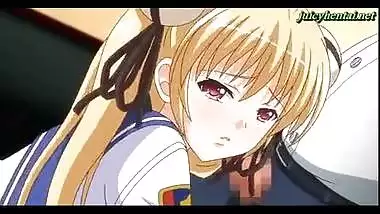 Anime blonde taking a cock in her asshole