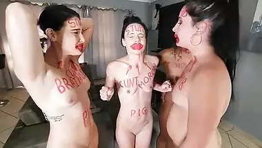 4 Stupid Pigs Full Of Lipstick Body Writing Doing Naked Exercises Dildo Deepthroat Face Spitting