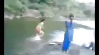 Indian girl in river with theri bfs 