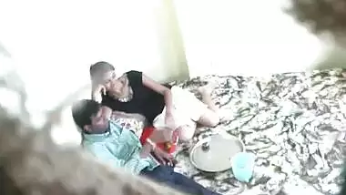 Indian lovers in bed kissing and the babe...