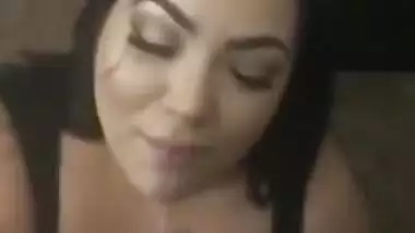 Pretty girl giving sloppy top cum ending