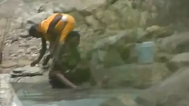Lady open air bathing in River by Hidden Cam