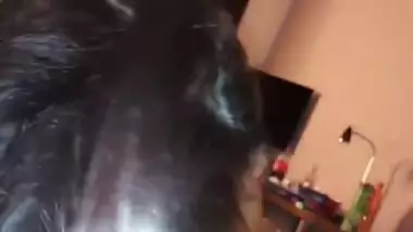 Long-haired Indian gal polishes lover's XXX dick in front of mirror