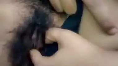 Fingers always help Indian girl to prepare hairy XXX slit before sex