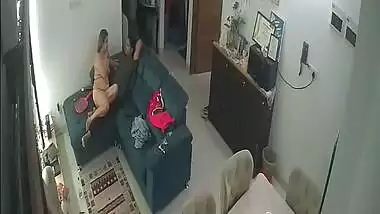 Couple nude romance on couch viral hidden sex CCTV