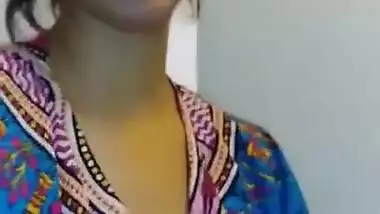 beautiful girl pressing boobs