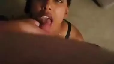 Busty Indian gives lovely blowjob at home