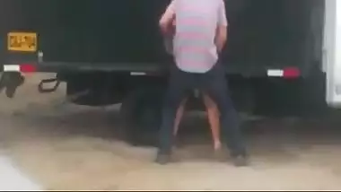 NRI girl sucks and fucks her boyfriend behind a truck