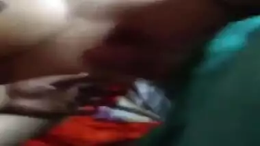 Excited Desi guy jerks off and drops all cum on wife's XXX breasts