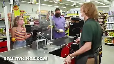 Reality Kings - JMac Fucks Petite Kimmy Kimm Behind The Supermarket Counter As She Keeps Working