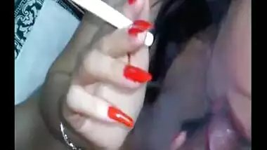 Hot and Sexy Indian babe giving blowjob and smoking