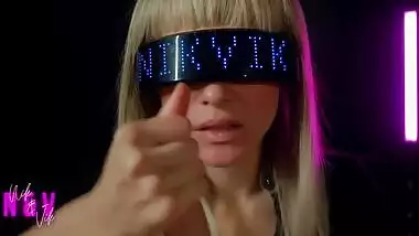 Сyberpunk girl greedily sucks all the cum out of her fan